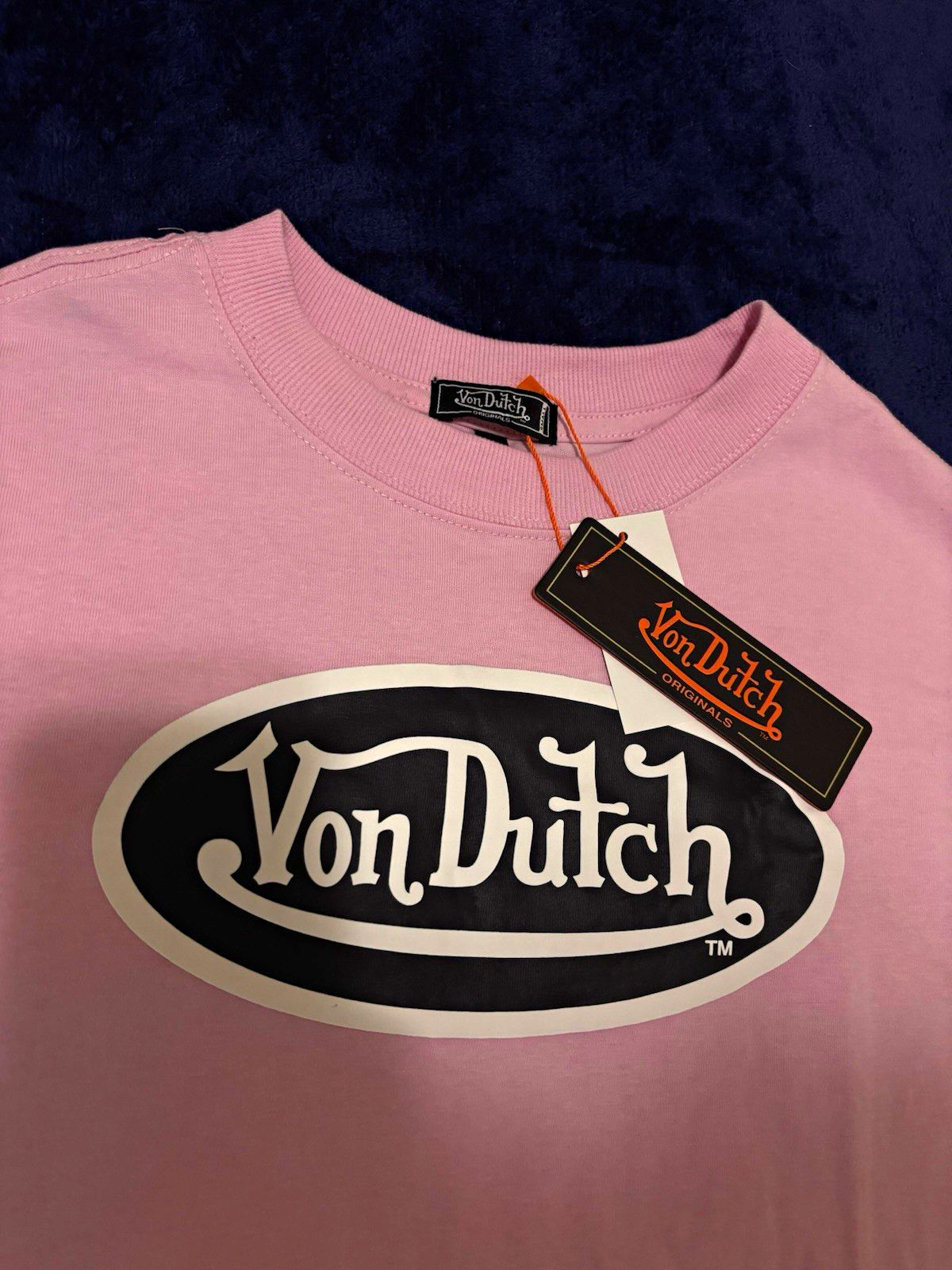 Von Dutch Men\'s Pink Graphic Logo Crew Neck Short Sleeve T-Shirt S Rhinestones