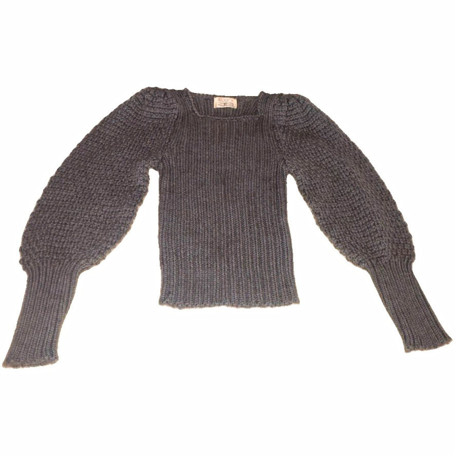 Sears JR Bazaar Gray Knit Square Neck Puff Sleeve Pullover Sweater Women\'s M