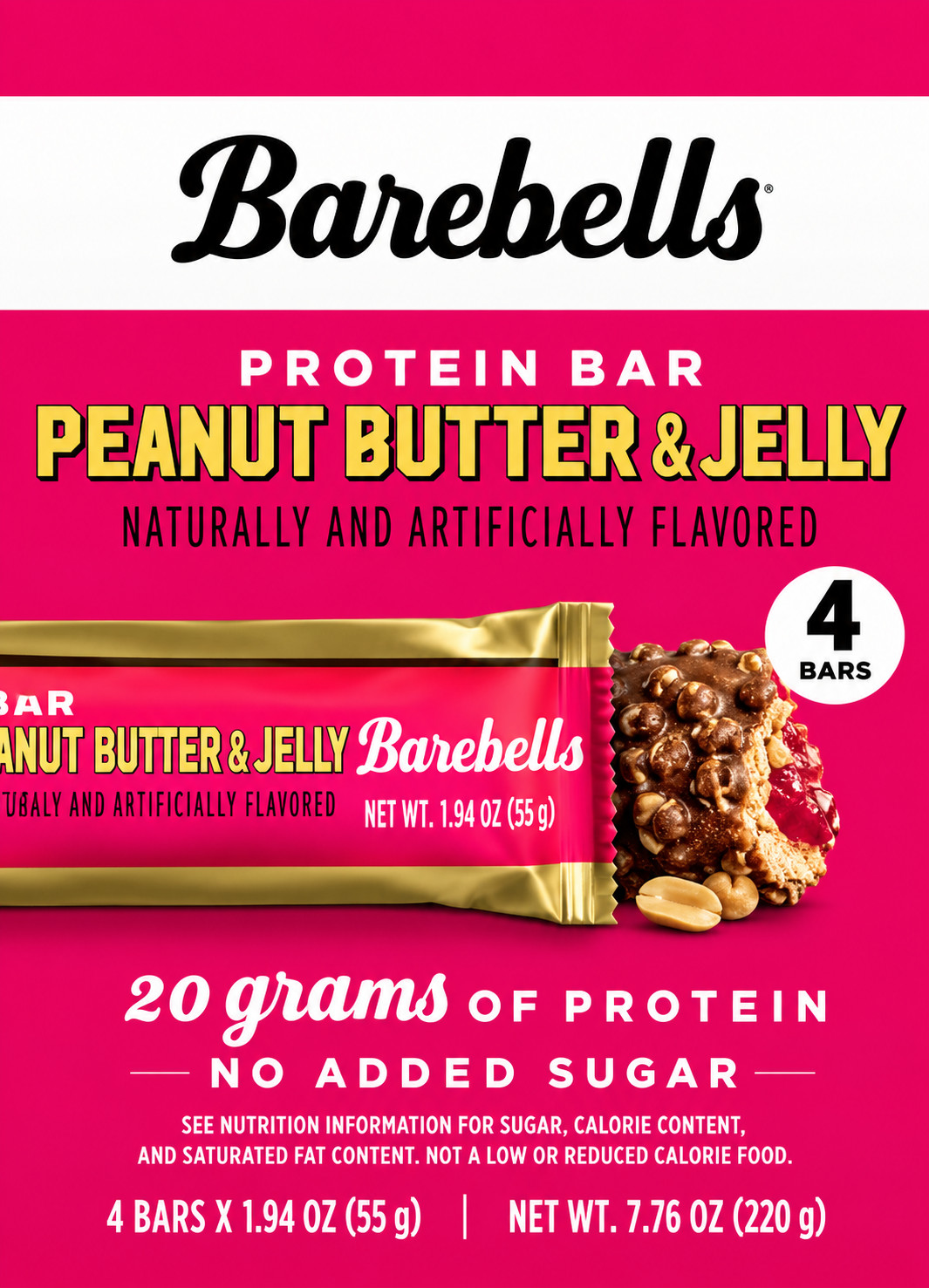 (2 Packs) Barebells Protein Bars with 20g High Protein, Peanut Butter & Jelly
