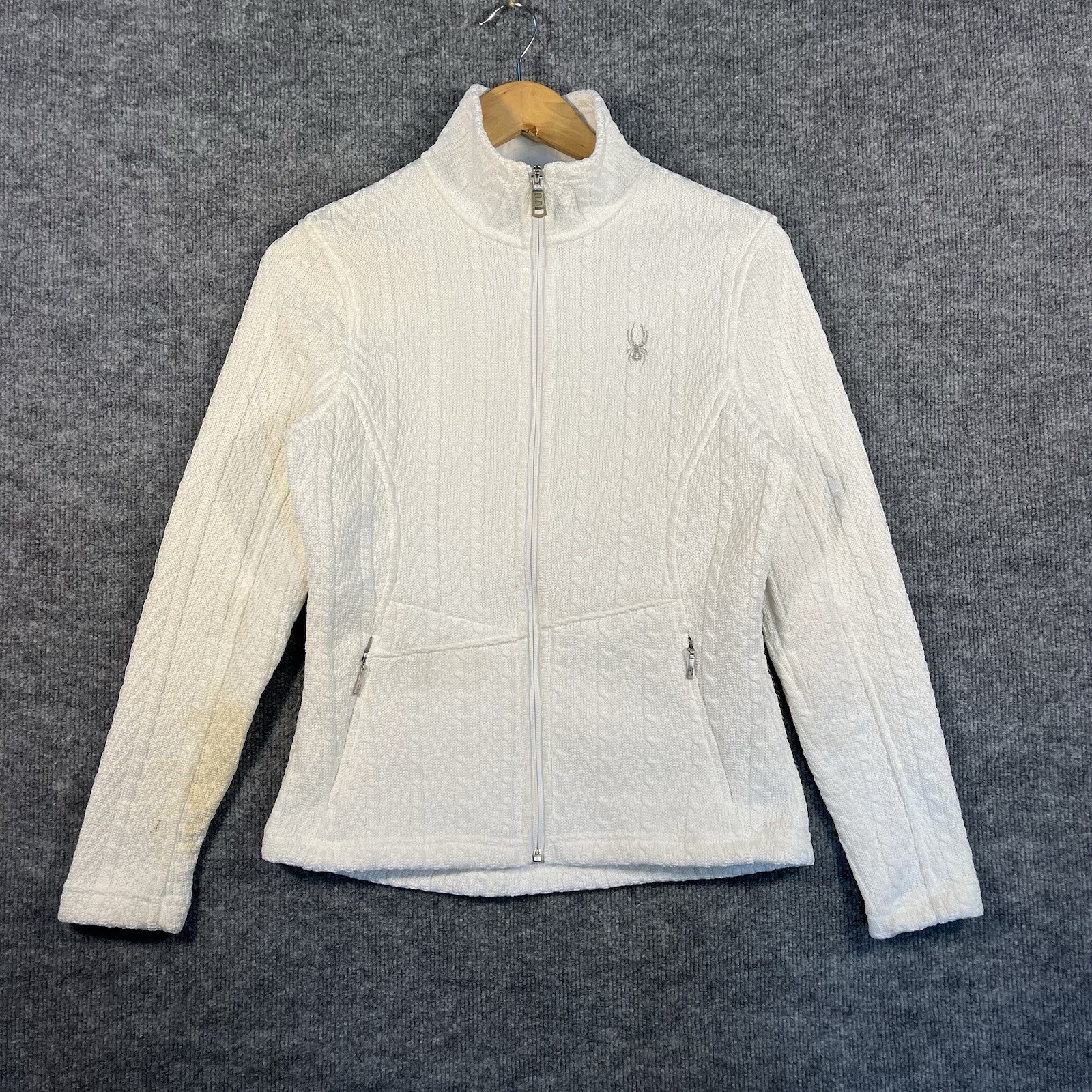 Spyder Womens Major Core Cable Stryke White Sweater Jacket Full Zip Size Medium