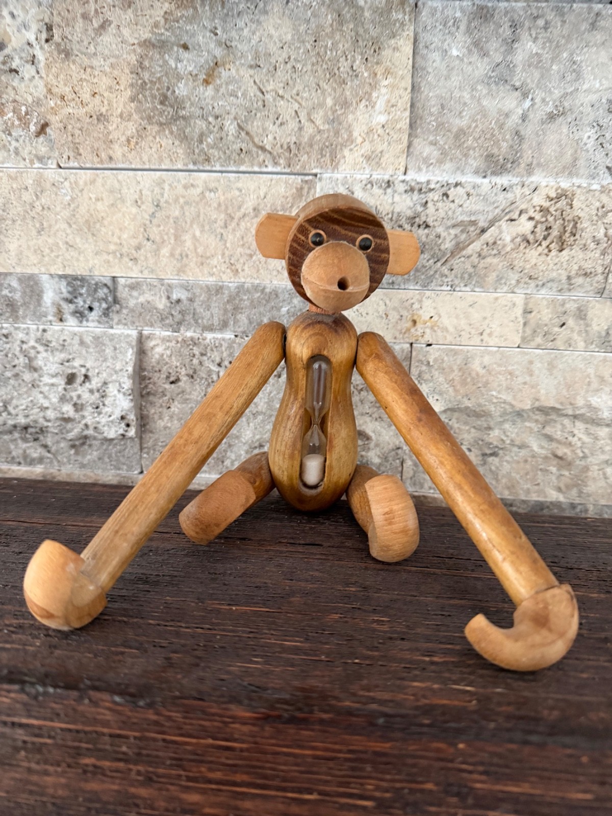 VINTAGE Wooden Monkey Jointed Articulated Toy with hour glass sand timer RARE VINTAGE Wooden Monkey Jointed Articulated Toy with hour glass sand timer RARE