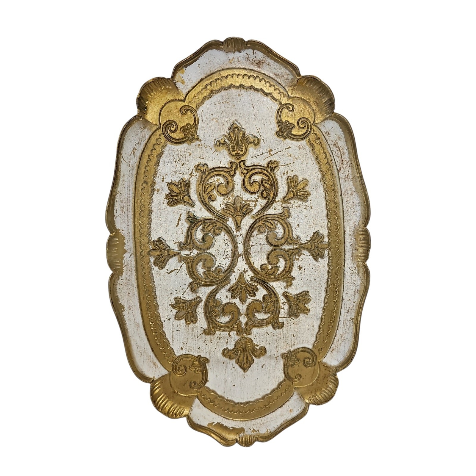 Vintage Italian Florentine Wooden Tray Ornate Gilded Gold Baroque Rococo