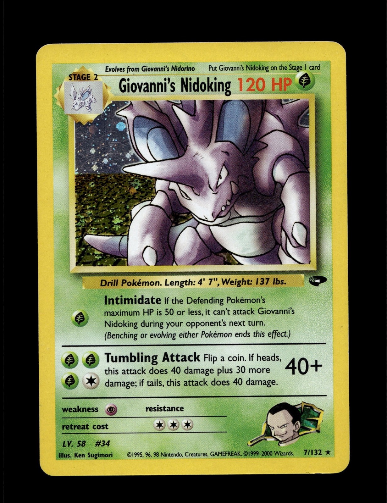 2000 Pokemon Gym Challenge Giovanni\'s Nidoking #7/132 Holo-foil