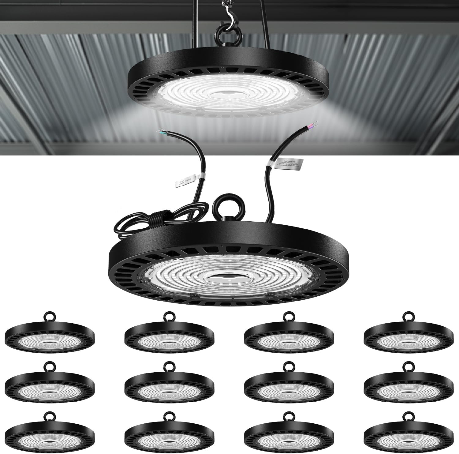 Sunco 12 Pack UFO LED High Bay Light, 150W, 21000 Lumens 5000K 100-277V Dimmable