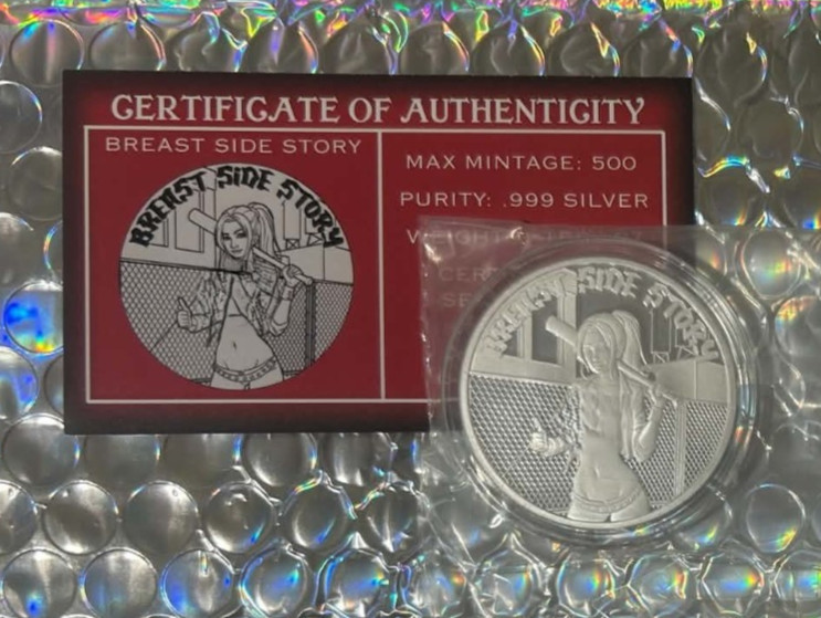 STL Mint Spicy Silver Bre ast Side Story 1 Oz .999 Silver Round With COA Sealed STL Mint Spicy Silver Bre ast Side Story 1 Oz .999 Silver Round With COA Sealed