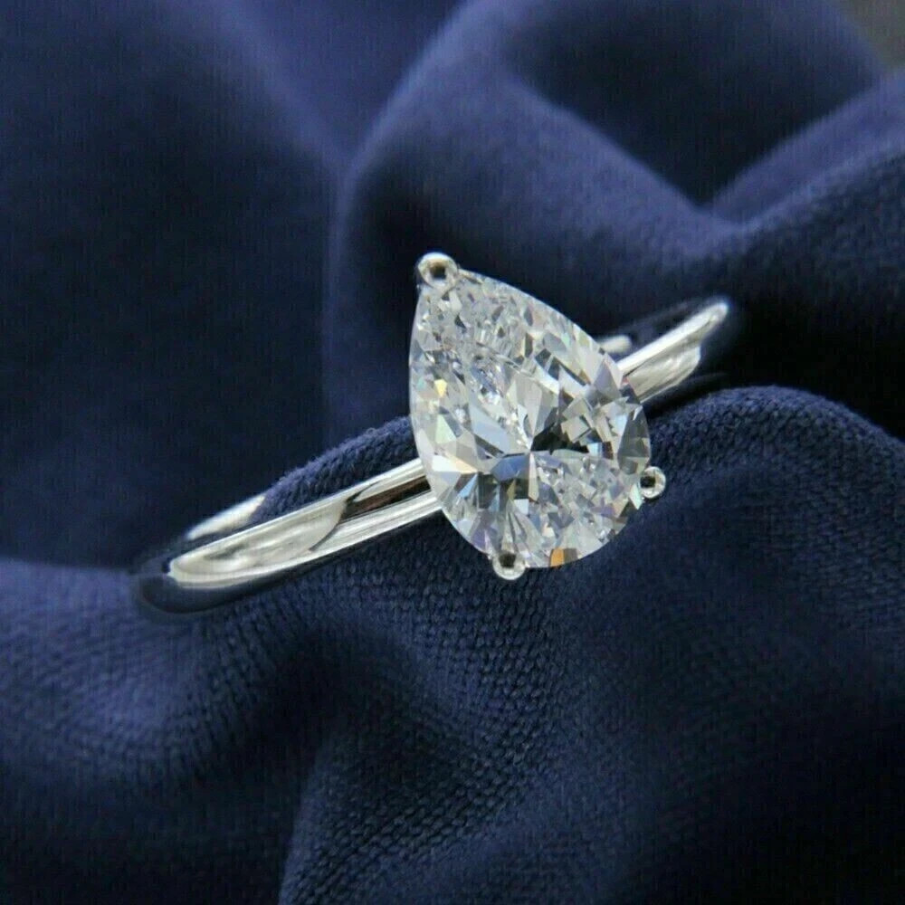 2.50Ct Lab Created Pear Cut Diamond Women\'s Proposal Ring 14k White Gold Plated