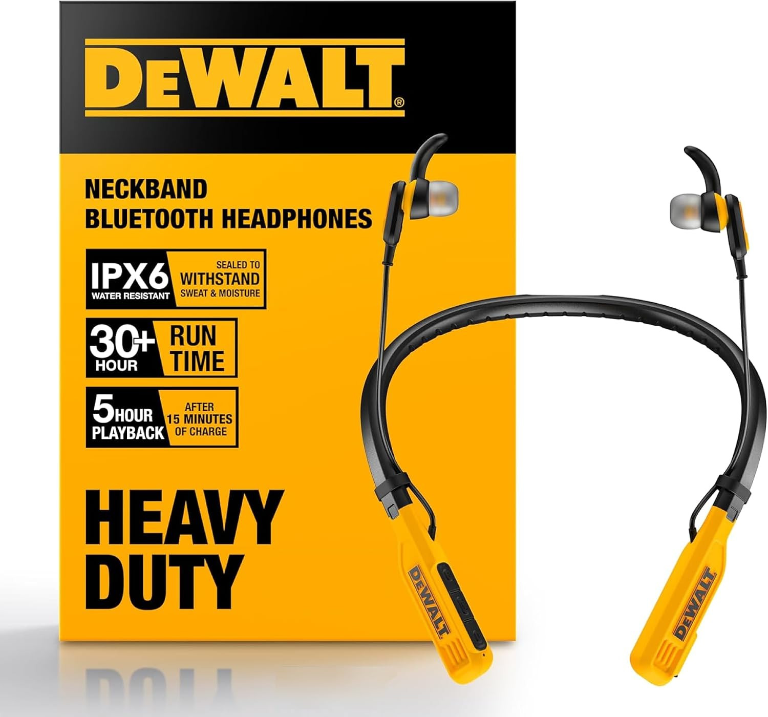 DEWALT Heavy Duty Bluetooth Neckband Headphones, Wireless around the Neck Earbud