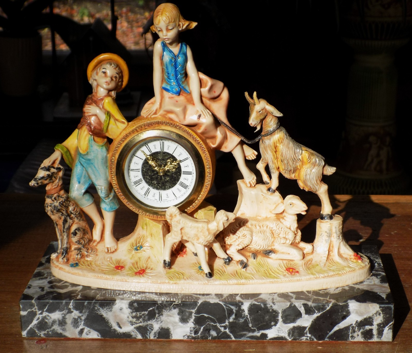 Vintage FONTANINI Depose Italy GOAT HERDER MANTLE CLOCK Marble Base WORKS GREAT Vintage FONTANINI Depose Italy GOAT HERDER MANTLE CLOCK Marble Base WORKS GREAT