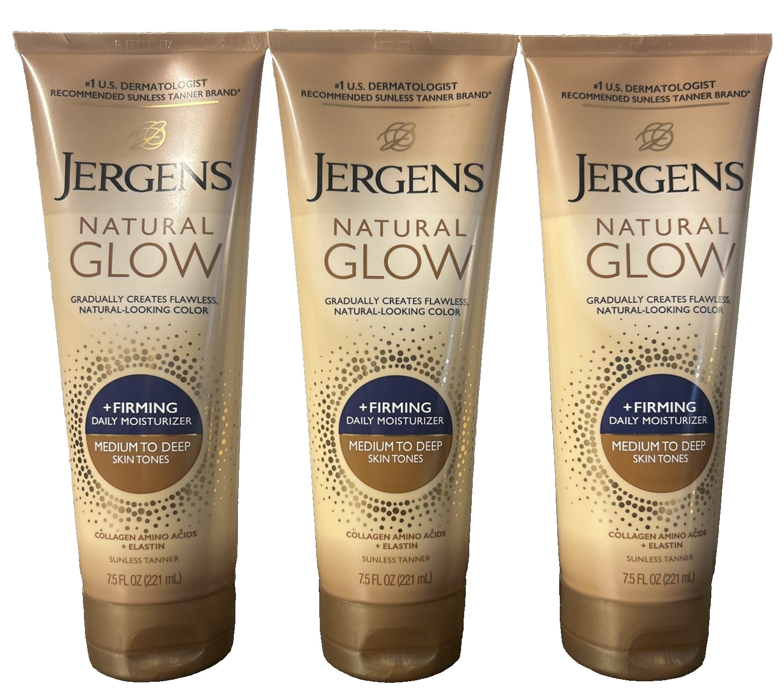 JERGENS Natural Glow Firming Medium to Deep Skin Tones Moisturizer 7.5oz Each X3 JERGENS Natural Glow Firming Medium to Deep Skin Tones Moisturizer 7.5oz Each X3