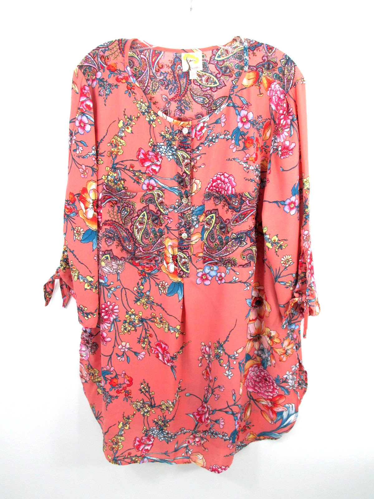 Fig and Flower Pullover Tunic Top Women Plus 2X Pink Floral Whimsy Cottage Core