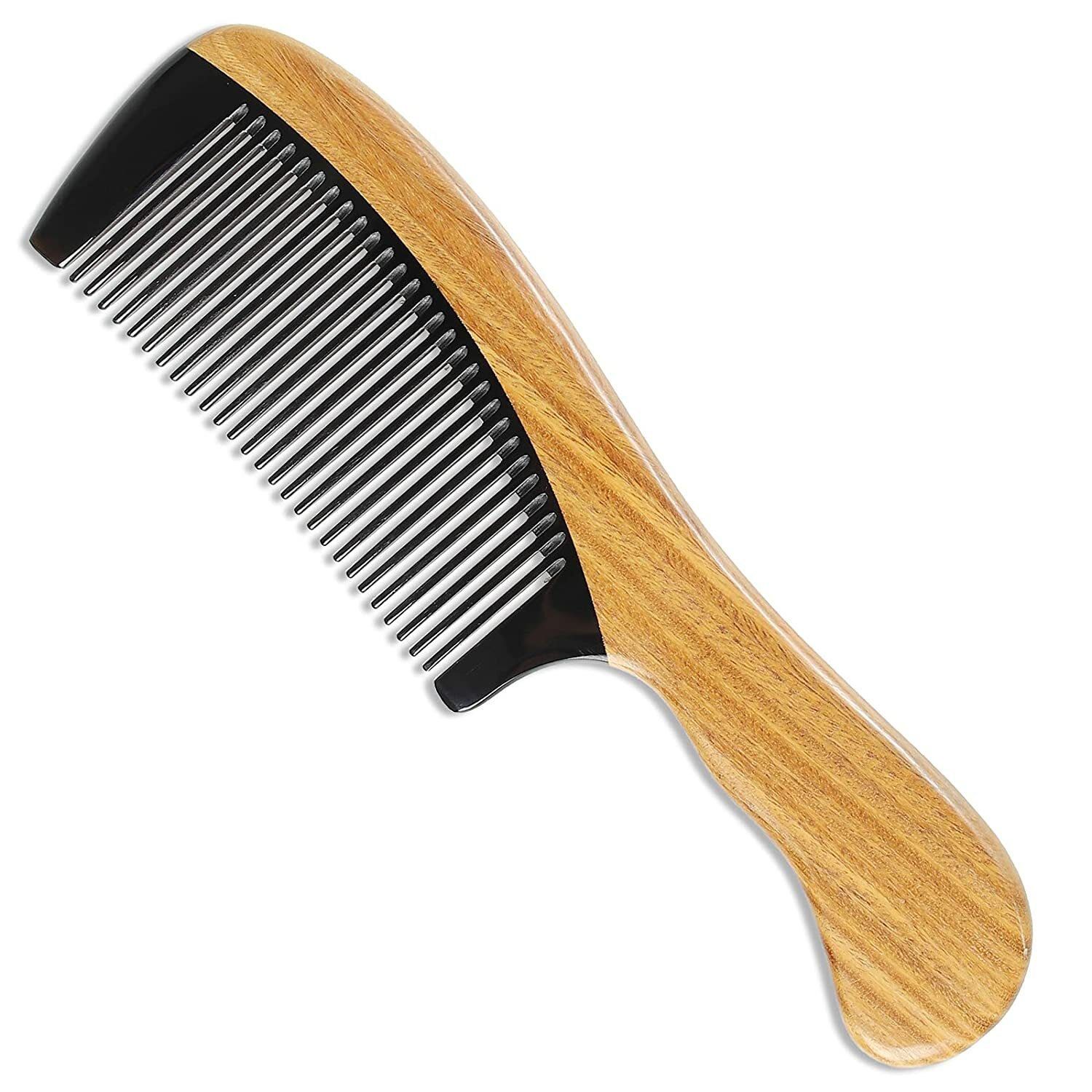 Onedor Handmade 100% Natural Green Sandalwood With Buffalo Horn Hair Wooden Comb