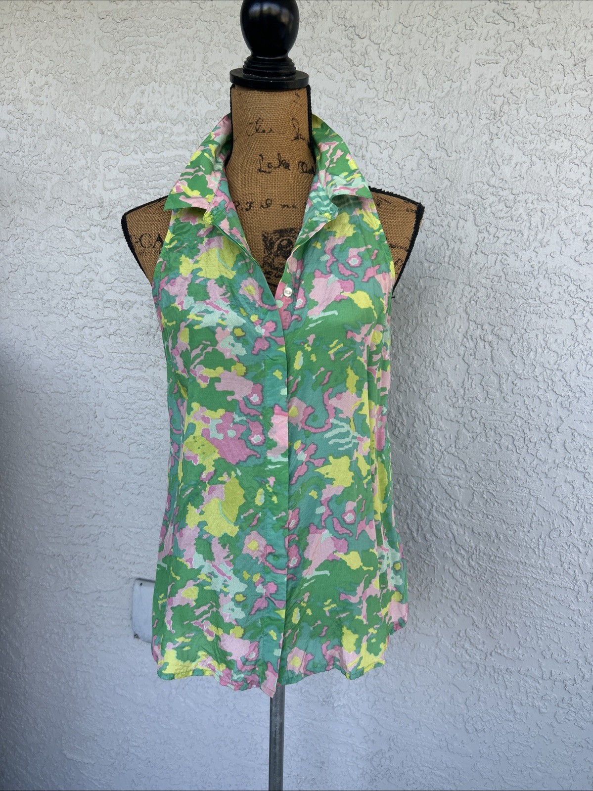 Ann Taylor Silk Blouse Full Button Front Floral Women’s Size 10 Classic Summer