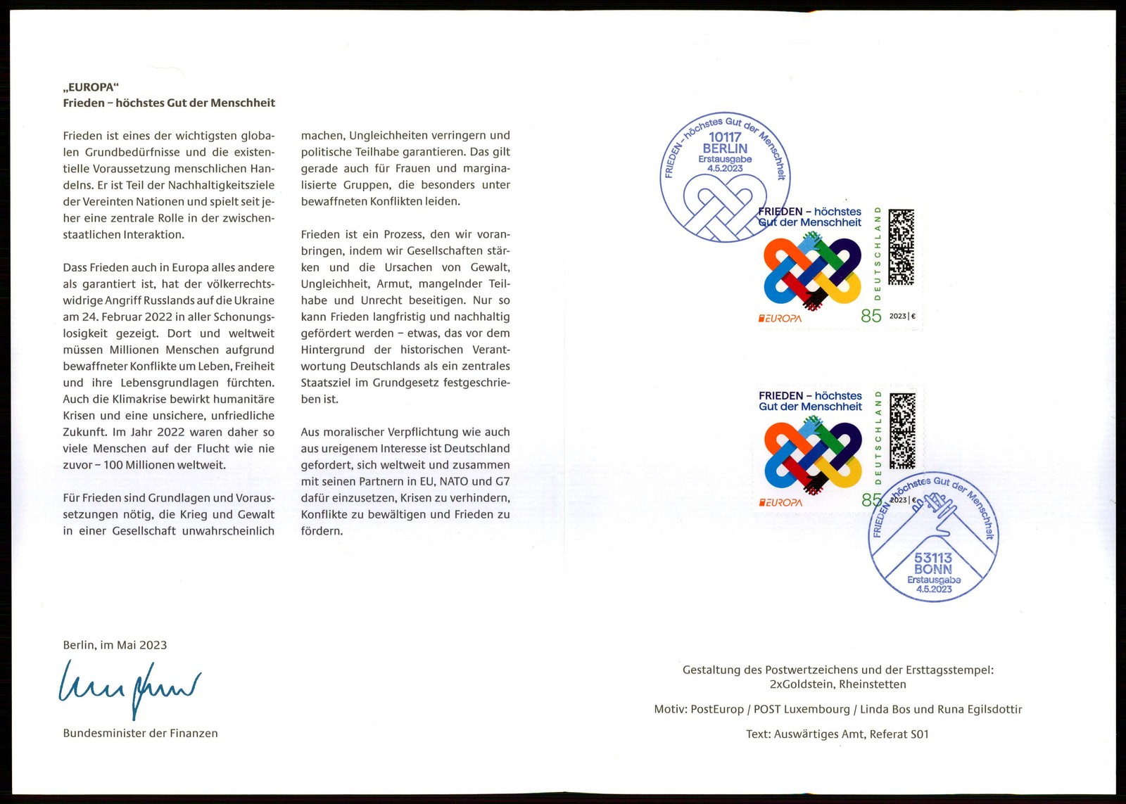 GERMANY MINISTER CARD 2023 EUROPA CEPT  - BIG SIZE  VERY RARE u1262