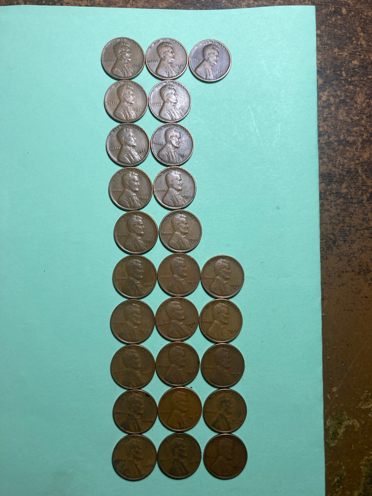 1930PDS-1939PDS  26 LINCOLN WHEAT CENTS, near complete 30\'s set, except for 31-S