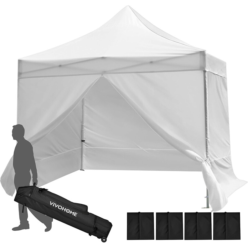 8x8ft Pop Up Canopy Commercial Canopy Tent Heavy Duty with Sidewall Roller Bag