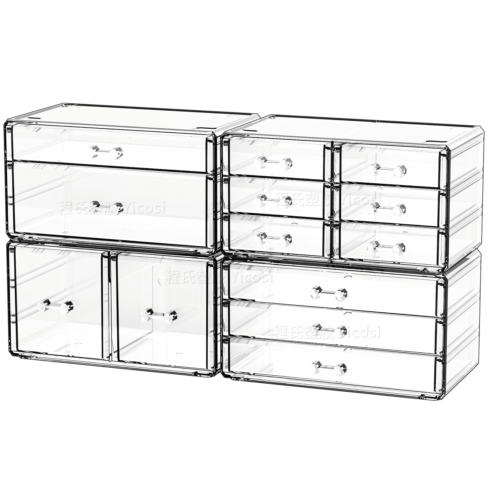 Cq acrylic 4 Pack Clear Acrylic Makeup Storage Organizer with 13 Drawers