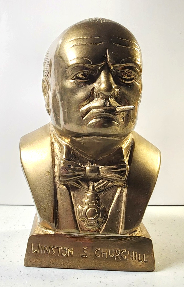 Vintage Solid Cast Brass Winston Churchill Bust 4.5 lb Heavyweight Historical 5 Vintage Solid Cast Brass Winston Churchill Bust 4.5 lb Heavyweight Historical 5