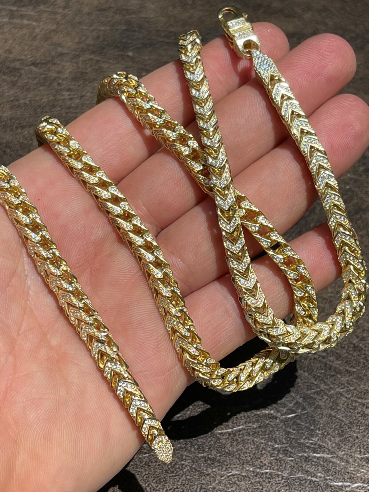 14k Gold Plated Real 925 Silver Men's Franco Chain 6mm Thick ICED CZ 18-30