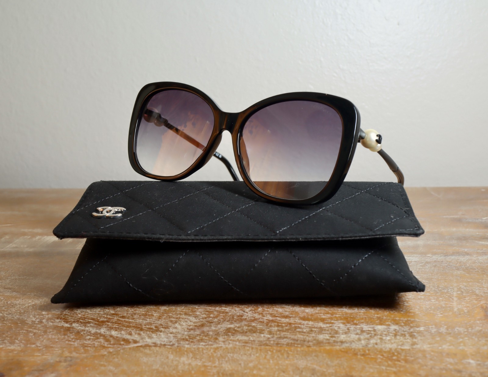 CHANEL CH5339H Large Square Sunglasses 55mm Black/Gray Lens