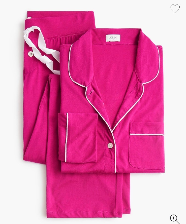 NWT J Crew Long-sleeve knit top and pant pajama set (Brilliant Berry) Size S