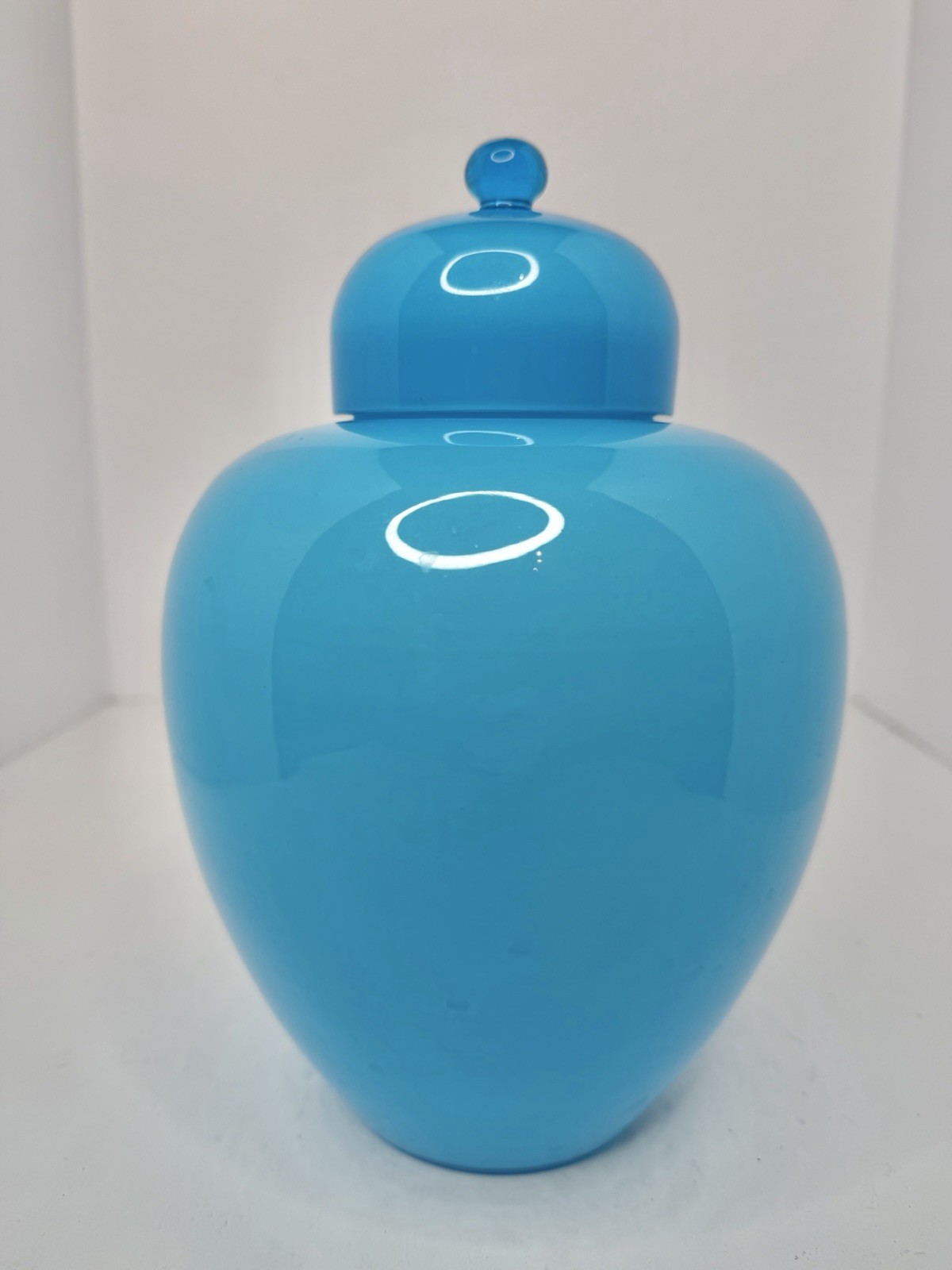 Vintage MCM Scandinavian Blue Cased Glass Ginger Jar 9.5” W/lid Pop Art Vintage MCM Scandinavian Blue Cased Glass Ginger Jar 9.5” W/lid Pop Art