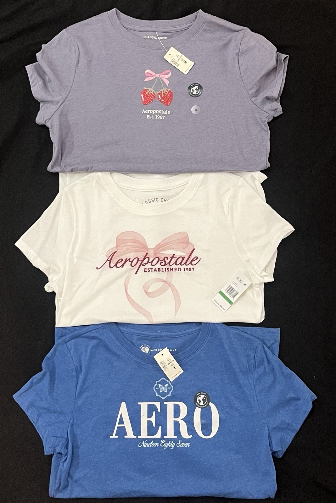 Aeropostale Women’s XL Graphic T-Shirts Lot of 3 NWT Cherry Bow Logo Tees