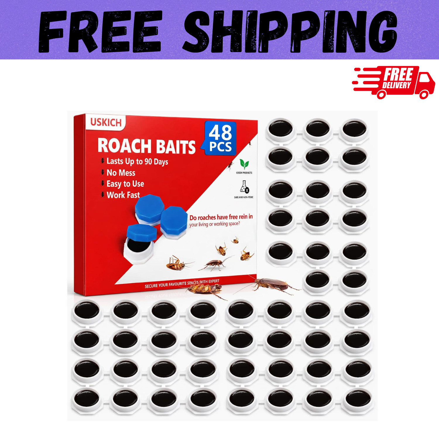 48 PCS Cockroach Gel Bait Roach Killer Powerful Roach Repellent Bait Trap