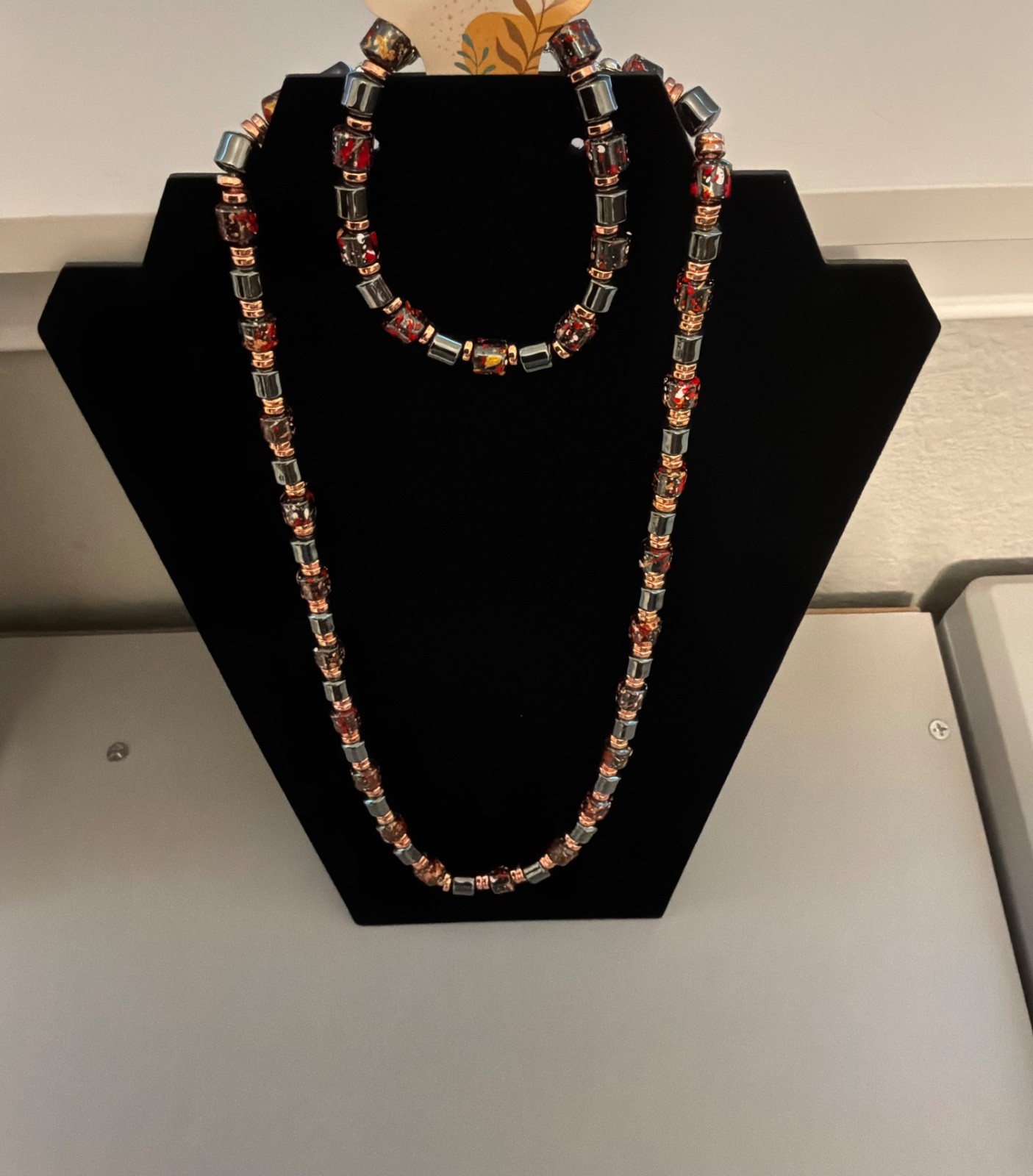 Handmade Hematite Bead Necklace Artisan Jewelry Metallic Gray Multicolor Accents