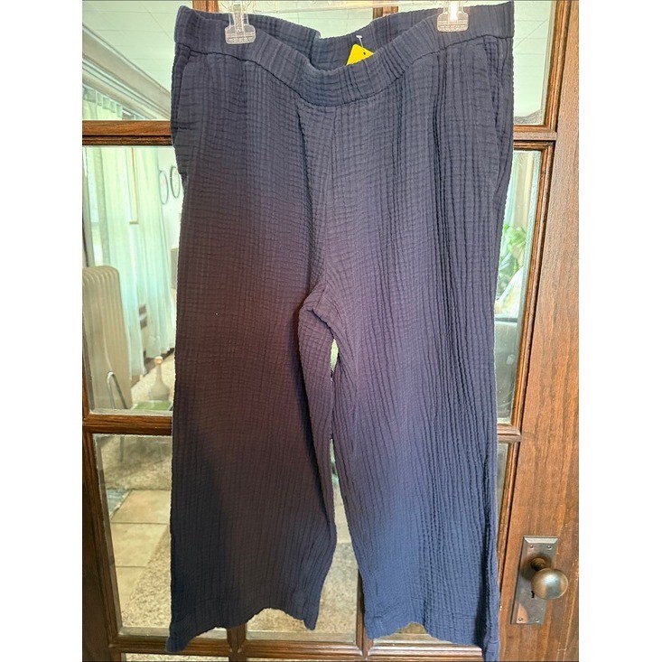 J. Jill Pure Jill Navy Blue 100% Cotton Gauze Wide Leg Pants XL Lagenlook Boho