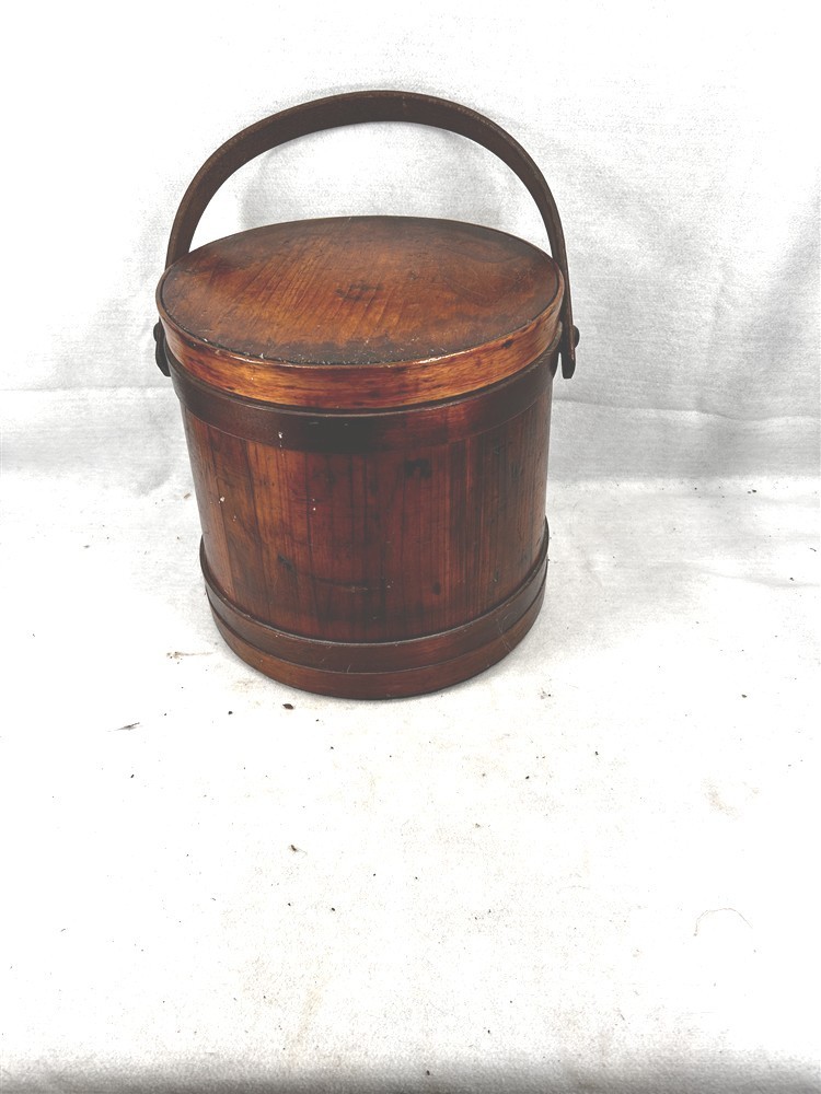 antique firkin wooden bucket w/handle large 12 in natural original 1800s 