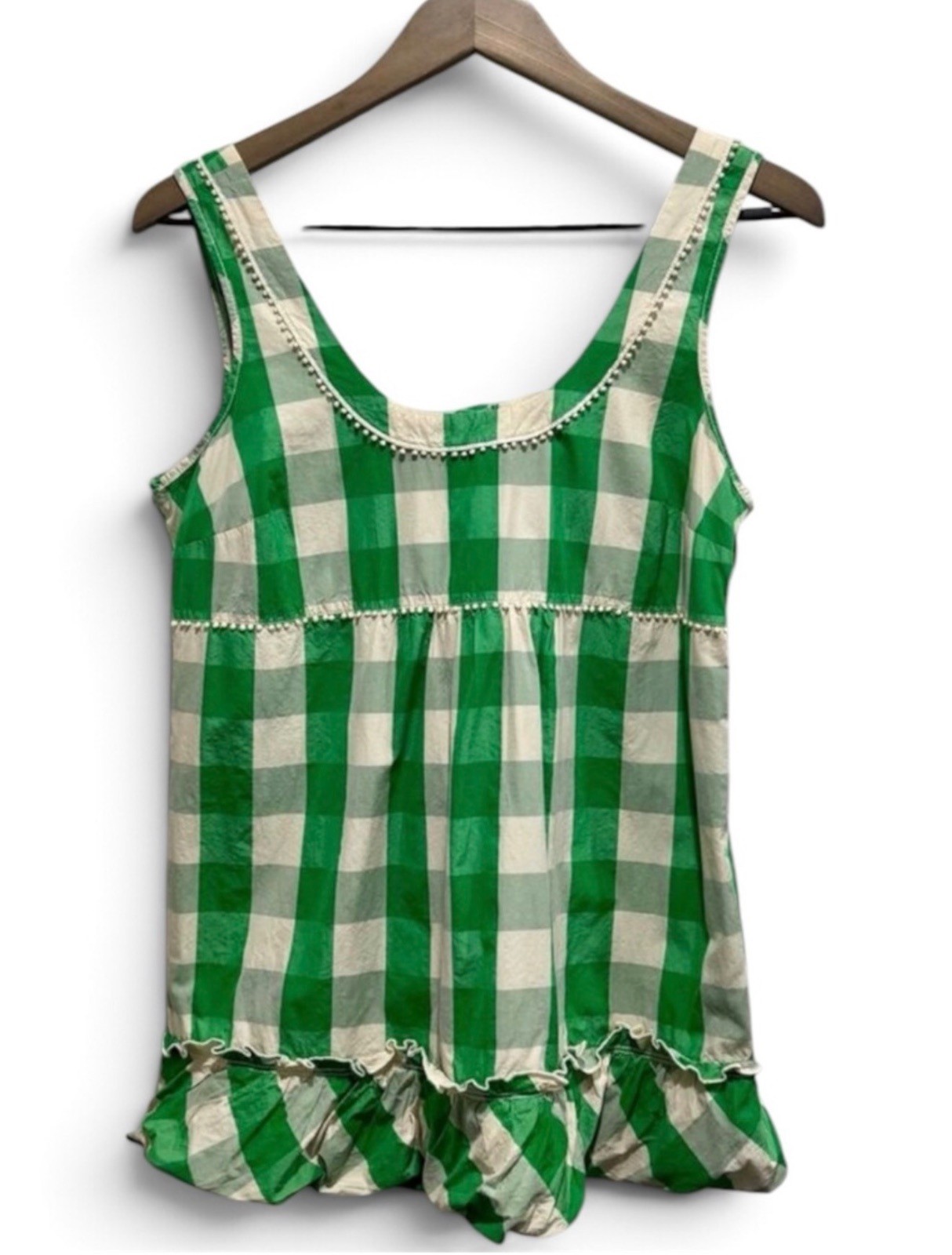 Vintage Y2K Juicy Couture Green Gingham Babydoll Cami Bow M