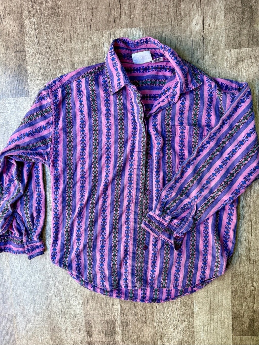 Vintage Purple Pink Aztec Southwestern Geometric Striped Flannel Shirt Vintage Purple Pink Aztec Southwestern Geometric Striped Flannel Shirt