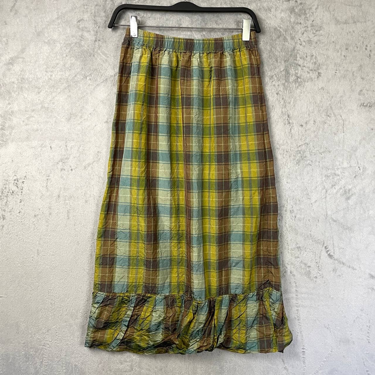 Lilith Vintage 100% Silk Plaid Midi Skirt Made in France Lagenlook Medium