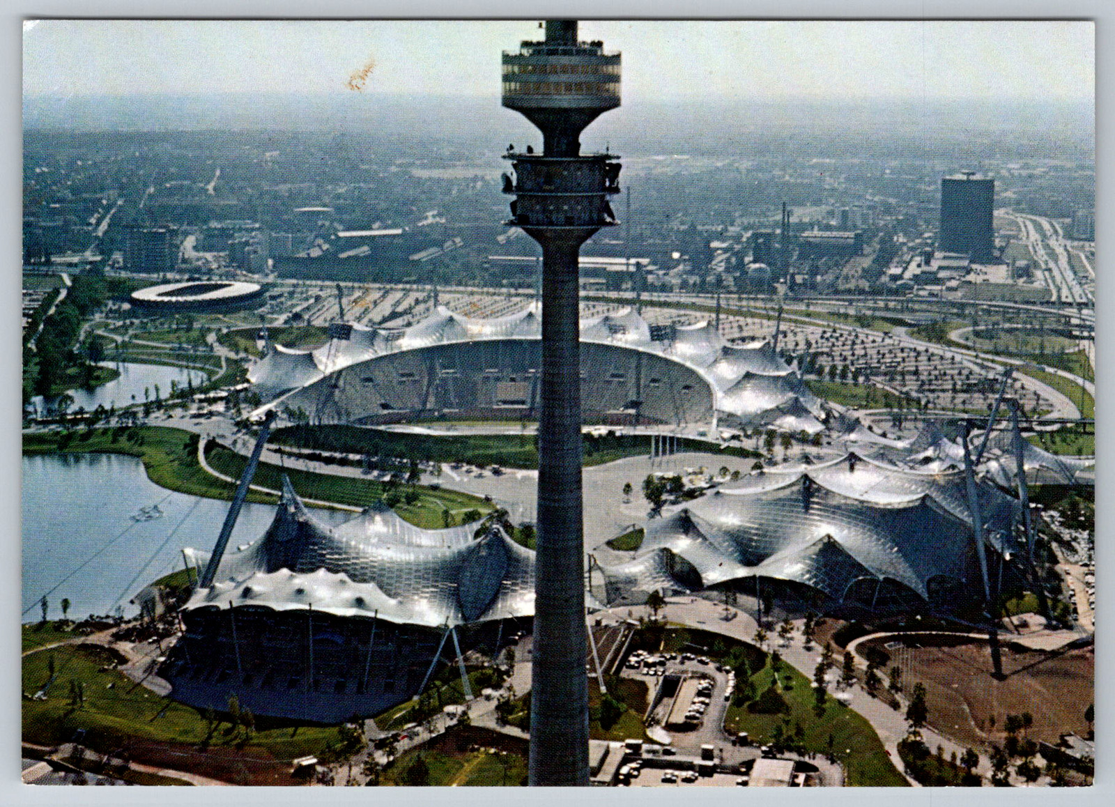 c1970s Munich Germany Olympic Park Tower Aerial View Postcard c1970s Munich Germany Olympic Park Tower Aerial View Postcard