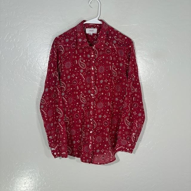 Xirena Shirt Womens Small Red Paisley Bandana Button Front Long Sleeve Top