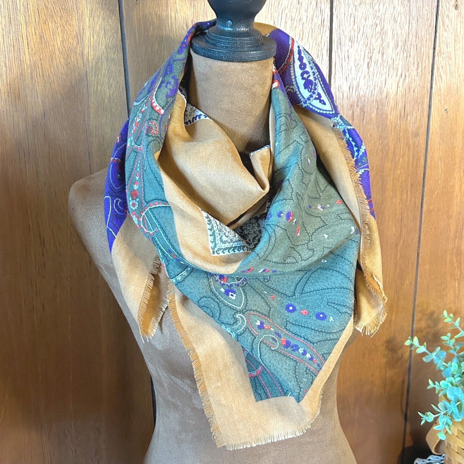 Vintage Express Square Scarf with Brown, Blue & Maroon Pattern