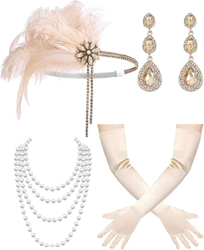 1920s Flapper Gatsby Accessories Roaring 20\'s Accessories for Women (Champagne)