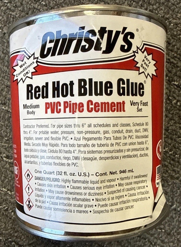 Christy\'s Red Hot Blue Glue Blue Cement For PVC Pipe, 32 oz 1 Qt, 505201, Dented