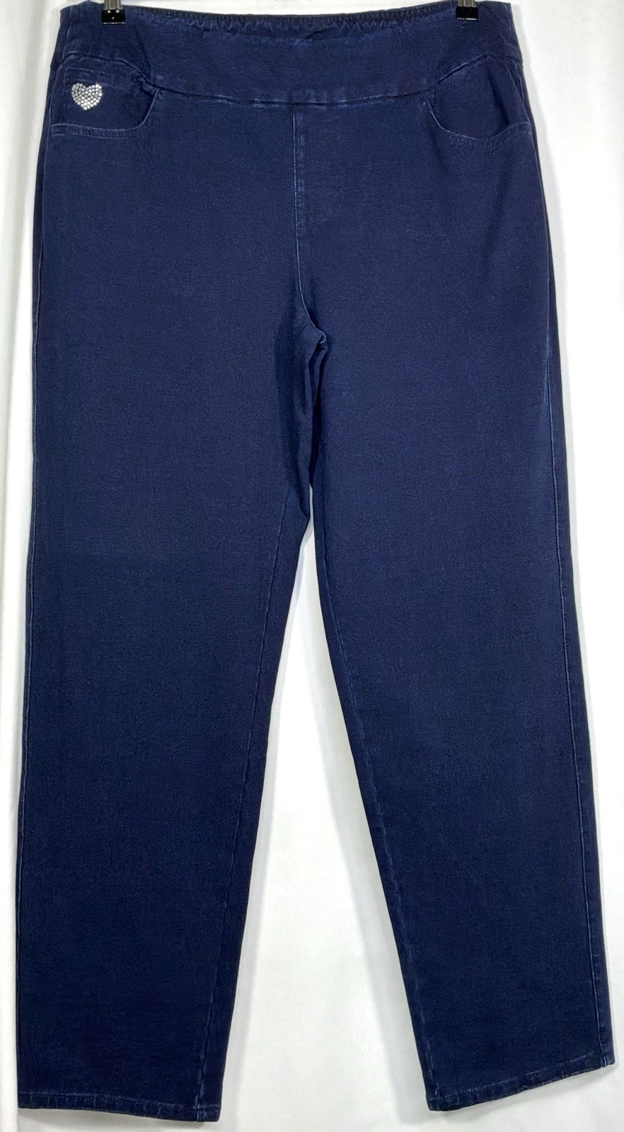 Dream Jeannes By Quacker Factory Blue Pull On Stretch Jeans Sz L Rhinestones NWT