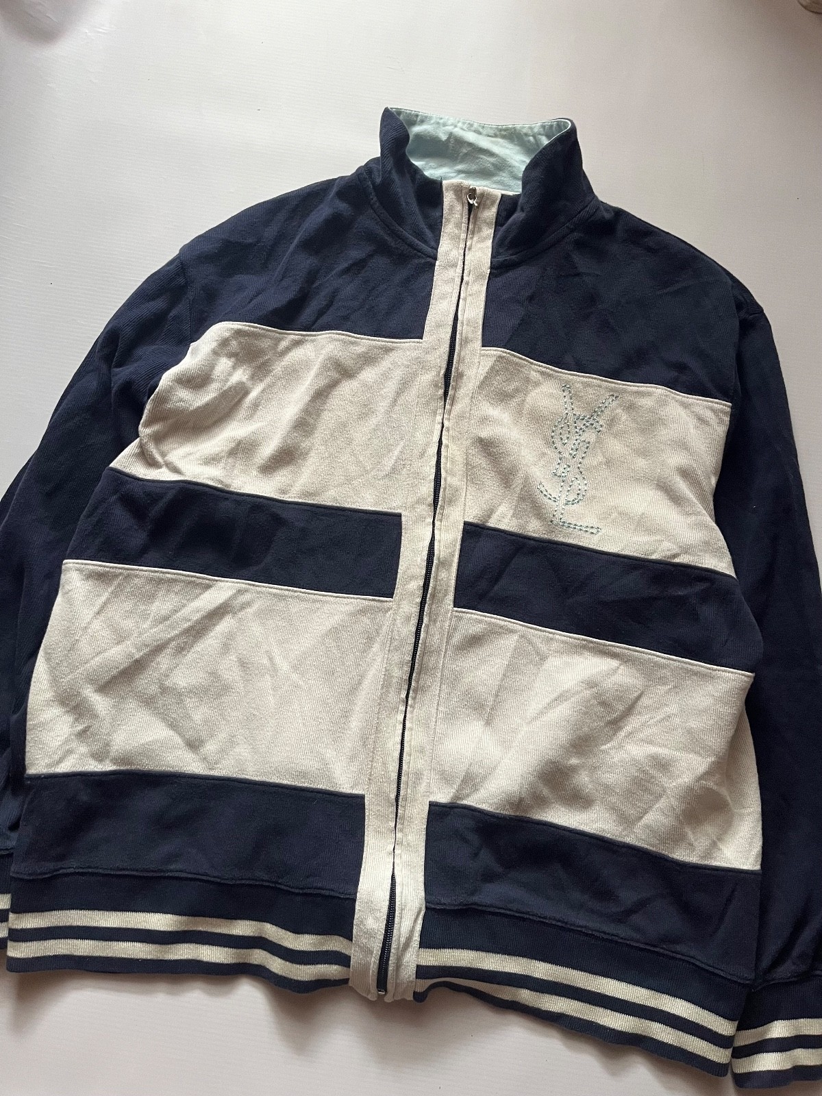 Vintage Yves Saint Laurent YSL Full Zip Sweatshirt 90’s Size XXL Blue/White Rare