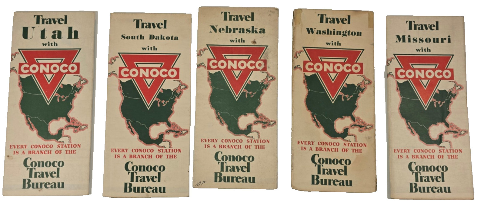 Vintage Conoco Travel Bureau Guide Lot (5) 1930s Bronz-z-z Gasoline Ephemera