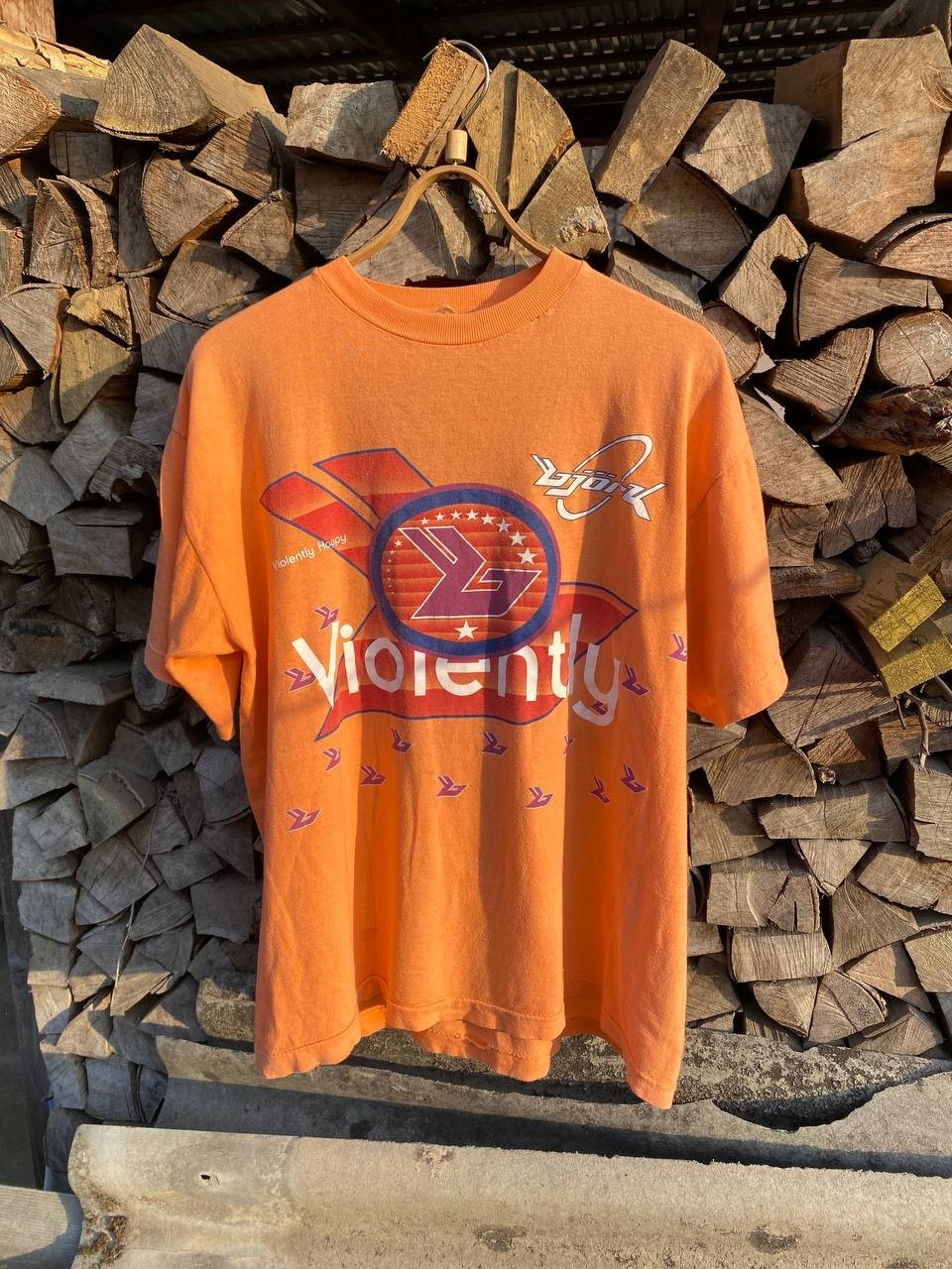 VTG 1994 Bjork Violently Happy Promo T-Shirt Orange Debut Era Single Stitch L-XL