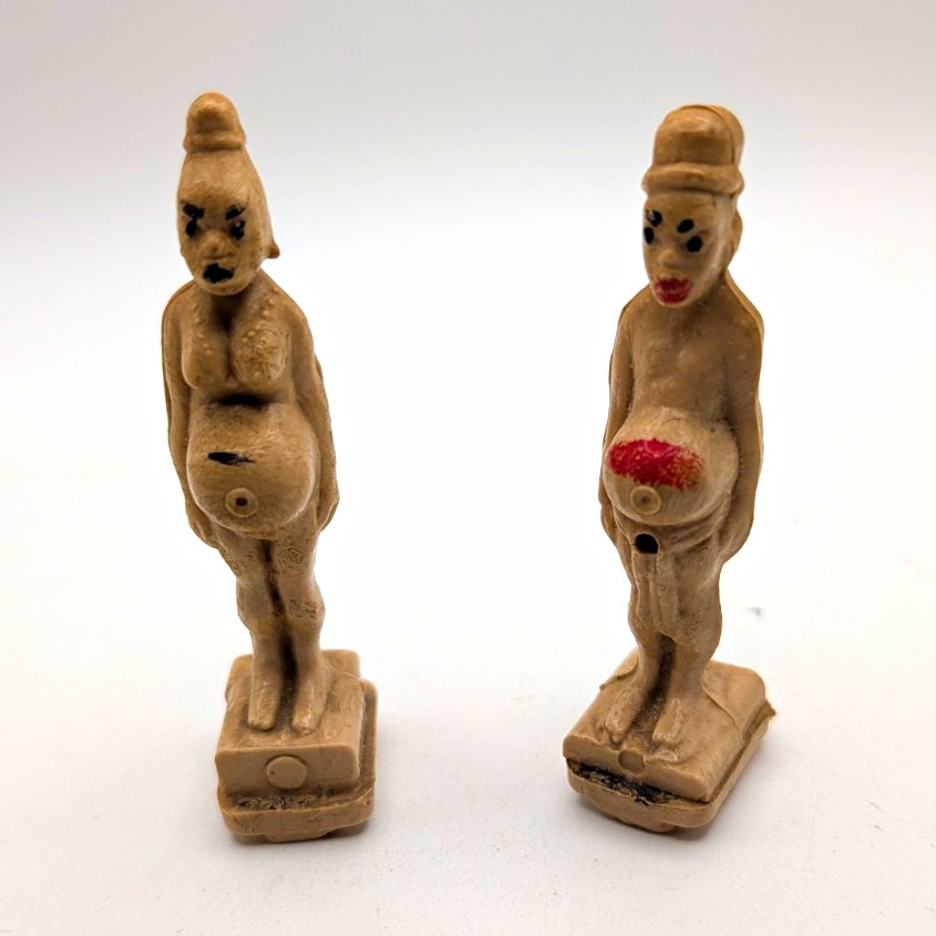 Vintage MidCentury Magnetic Novelty Figurines Pregnant Woman Man Gag Pair Kitsch