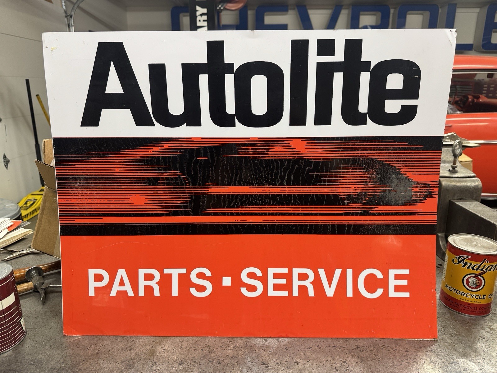 NOS Autolite Parts Service Sign Single Sided Tin Tacker Ford Motorcraft Vintage