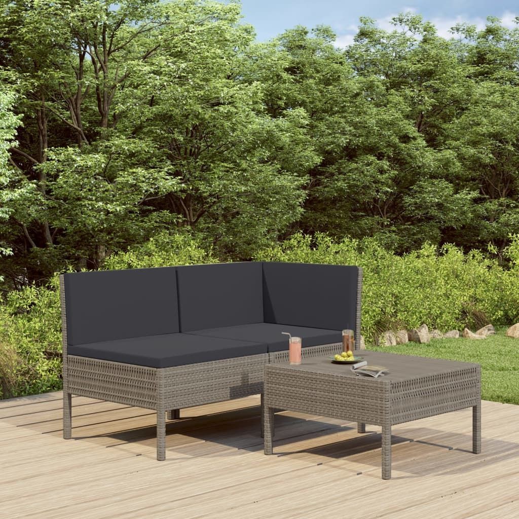 3-Piece Gray PE Rattan Modular Patio Sofa Set, Anthracite Cushions 3-Piece Gray PE Rattan Modular Patio Sofa Set, Anthracite Cushions