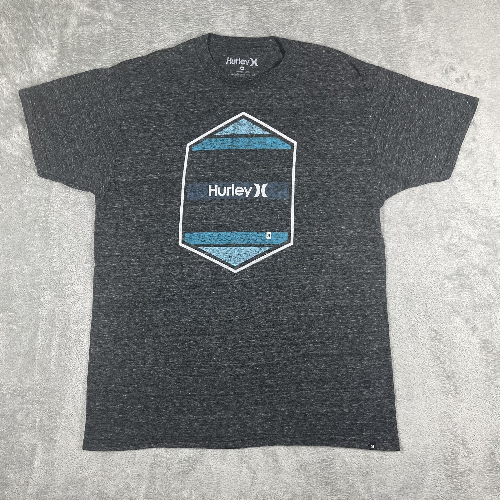 Hurley Shirt Mens Medium Dark Gray Heather Blue Logo Graphic Tee Surf Casual