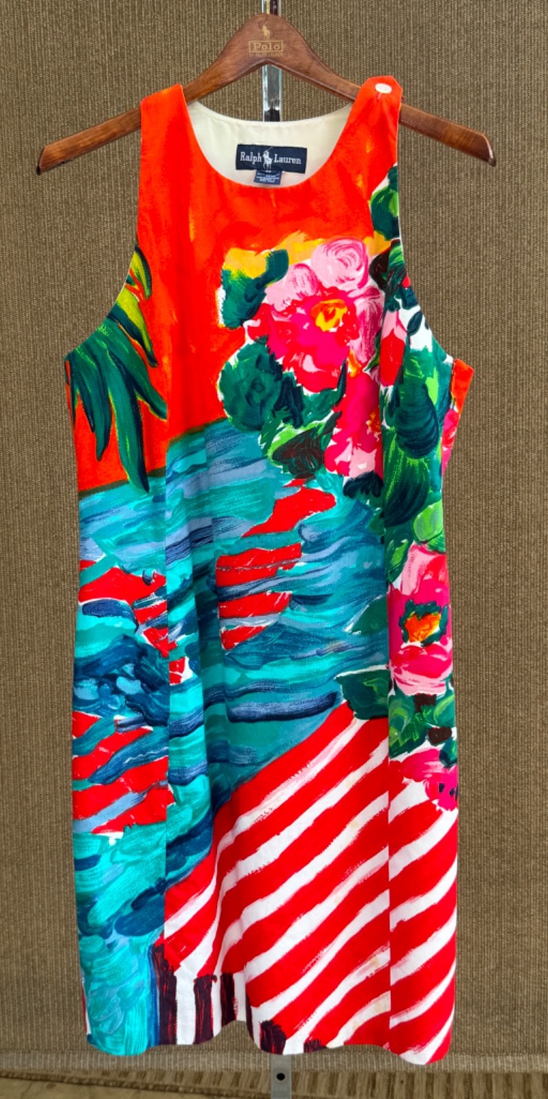 Vint. 90’s cotton Ralph Lauren Abstract Watercolor  sleeveless mini  shift Sz 10