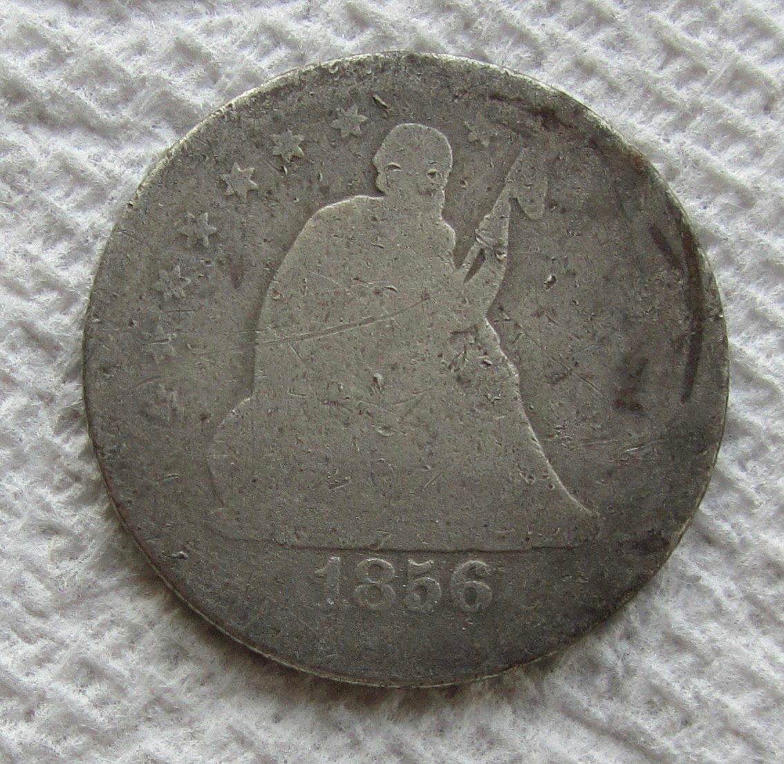 1856-S  Seated Liberty Silver Quarter Rare Key Date Corroded Damaged Hole Filler