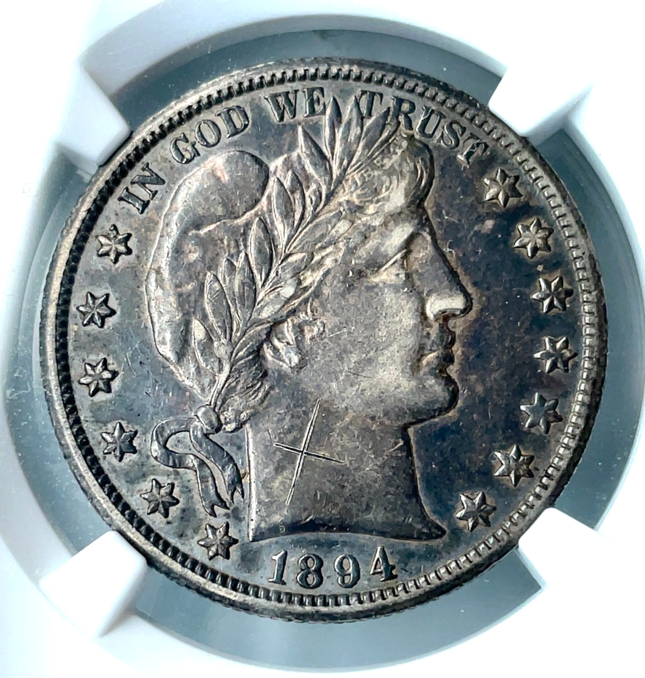 1894 O Barber Half Dollar Toned  NGC AU DETAILS OBV. GRAFFITI Silver 50c US Coin