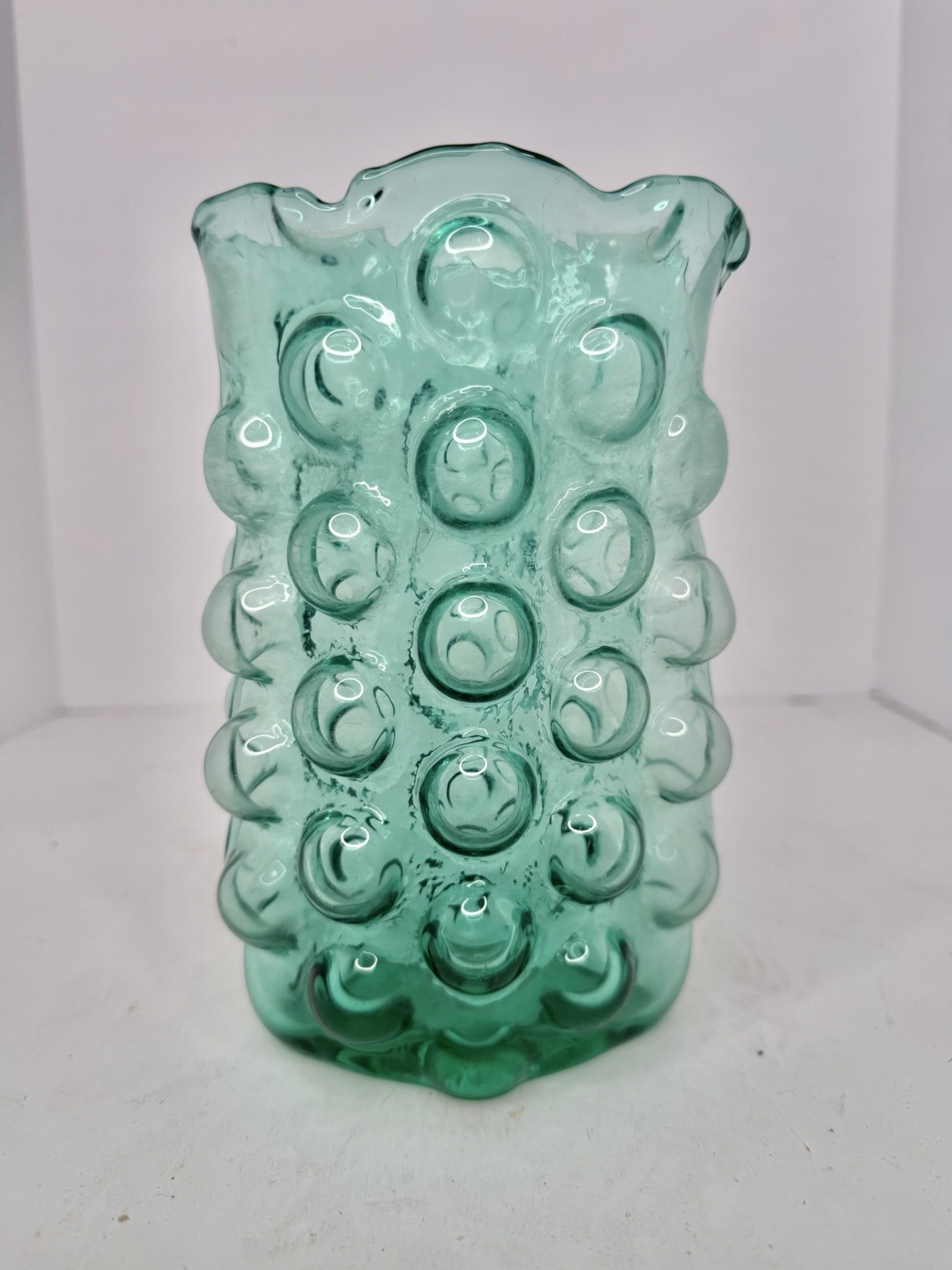 Vintage MCM Blenko Glass 6046 Ripped Top Vineyard Vase In Sea Green Sandblasted Vintage MCM Blenko Glass 6046 Ripped Top Vineyard Vase In Sea Green Sandblasted